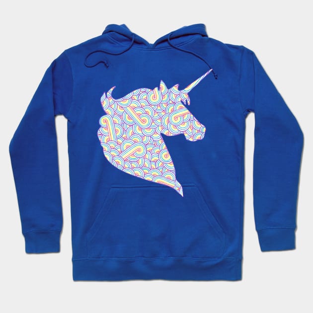 Rainbow and white swirls doodles Unicorn head Hoodie by Savousepate